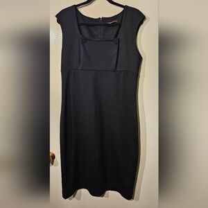 Adrienne Vittadini Black Sheath Dress Button Detail Square Neck Women's 12